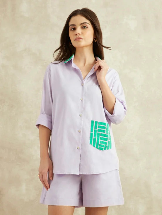Full sleeves upcycled shirt - Lilac