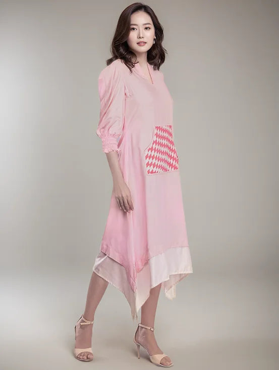 A-line Dress with Upcycled Handwork - Light pink