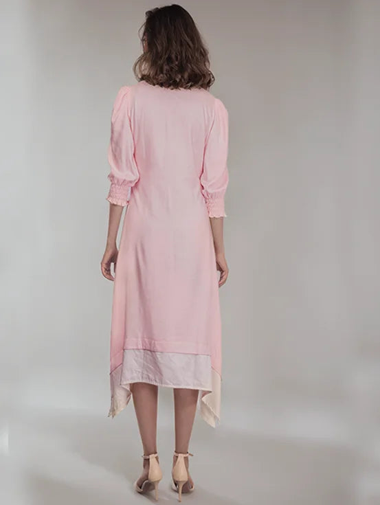 A-line Dress with Upcycled Handwork - Light pink