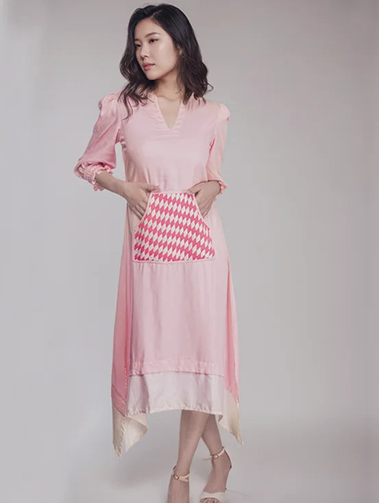 A-line Dress with Upcycled Handwork - Light pink