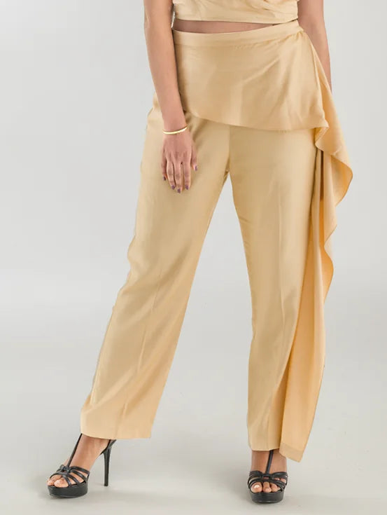 Asymmetric Overlay Trousers - Beige