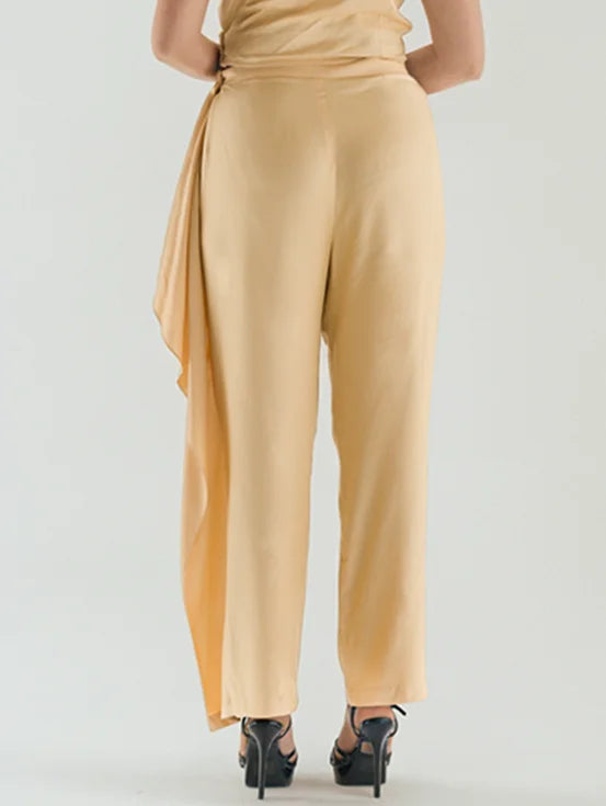 Asymmetric Overlay Trousers - Beige