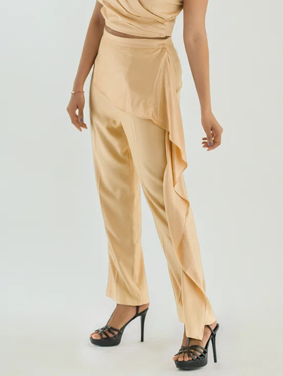 Asymmetric Overlay Trousers - Beige