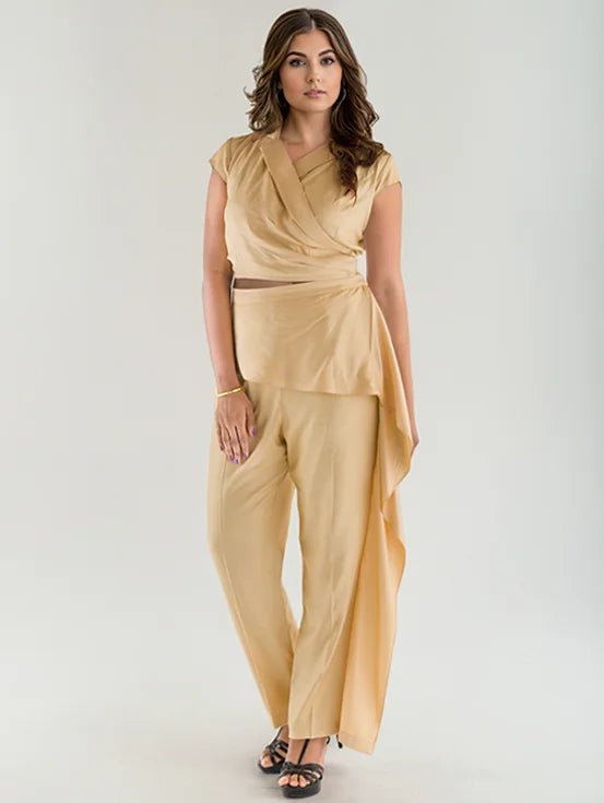 Asymmetric Overlay Trousers - Beige