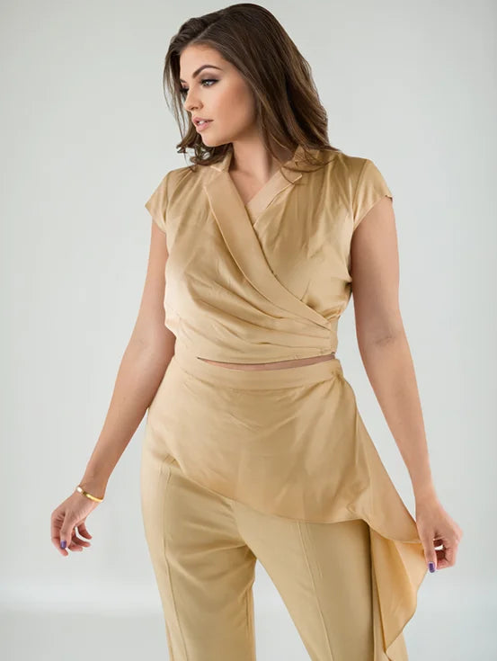 Asymmetric Overlay Co-ord - Beige (Set of Two)