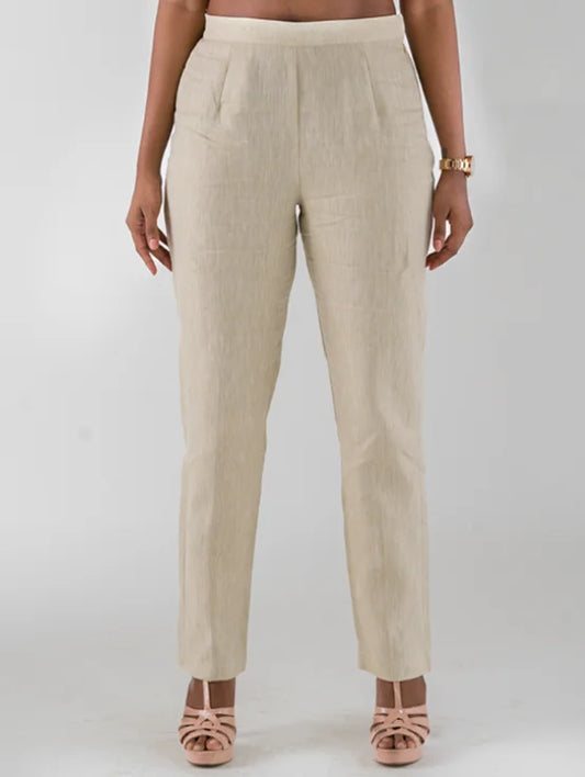 Hemp Straight Fit Trousers - Beige