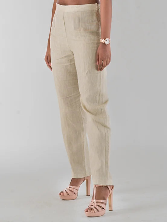 Hemp Straight Fit Trousers - Beige