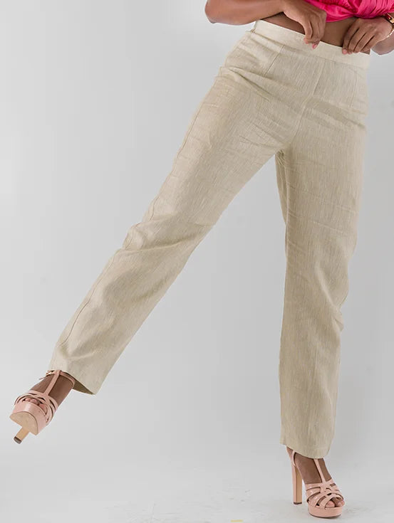 Hemp Straight Fit Trousers - Beige