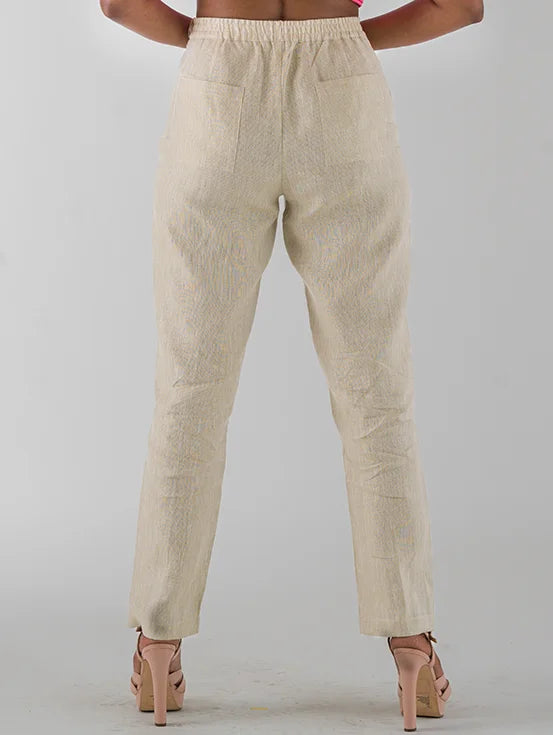 Hemp Straight Fit Trousers - Beige