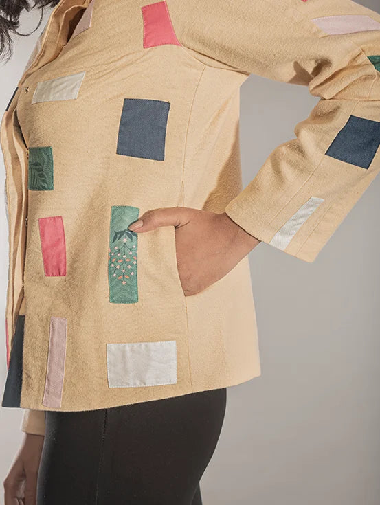 Upcycled Patch Jacket - Beige