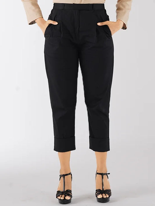 High Rise Pegged Trousers - Black