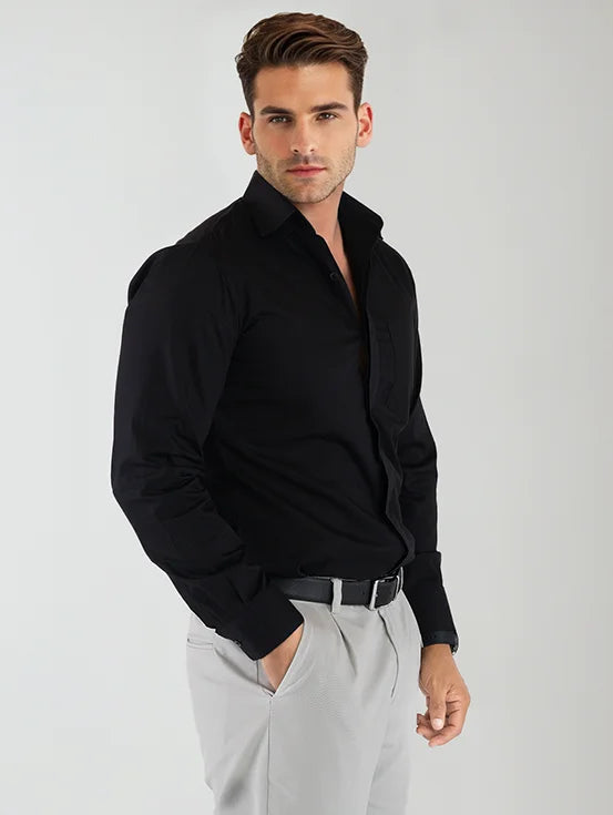 Premium Cotton Twill Slim Fit Shirt - Black