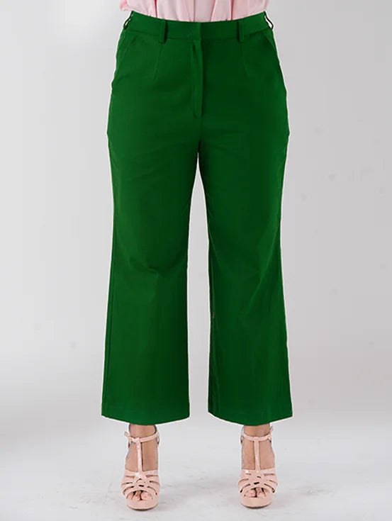 Bootcut Pants in Organic Cotton - Bottle Green