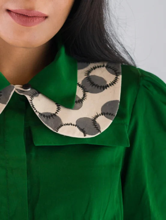 Cropped Shirt with Optional Hand Painted Collar - Bottle Green