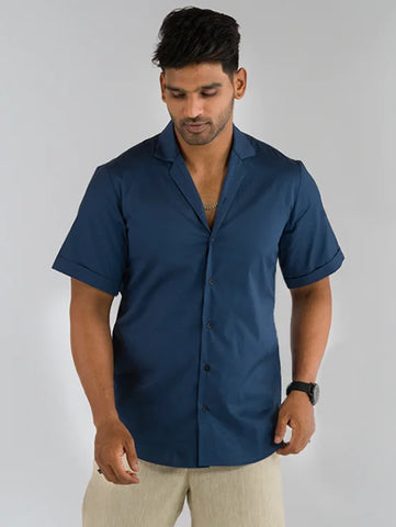 Frame - Cuban-collar Denim Short-sleeved Shirt - Mens - Blue