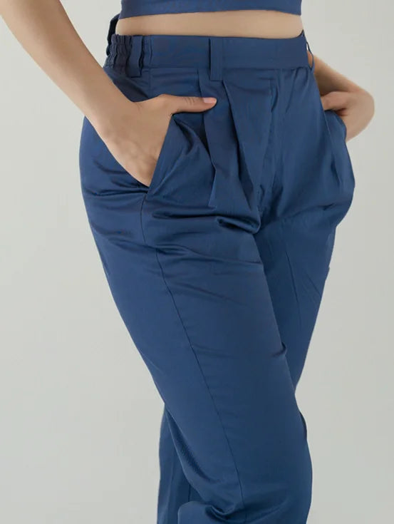 High Rise Pegged Trousers - Denim Blue