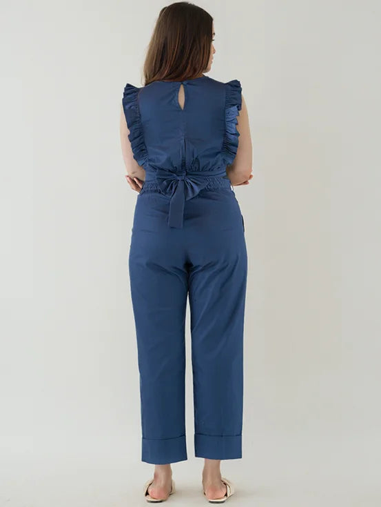 High Rise Pegged Trousers - Denim Blue