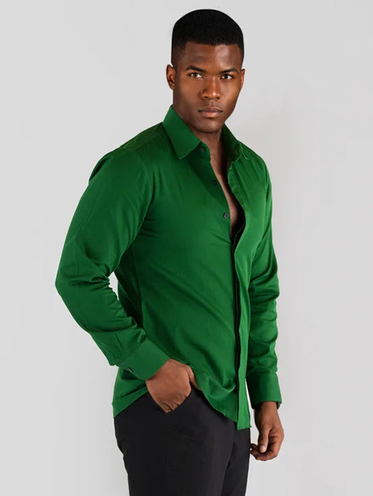 Cotton Satin Slim Fit Shirt - Bottle Green