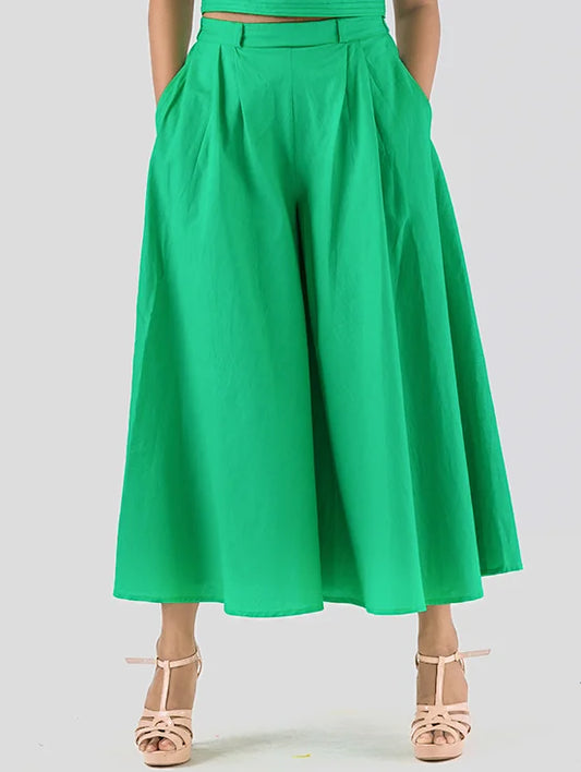 High Rise Flared Trousers - Mint Green