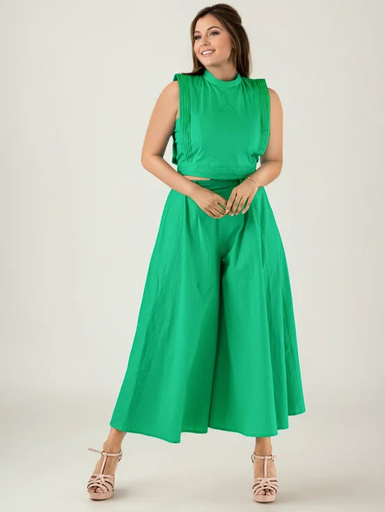 High Rise Flared Trousers - Mint Green