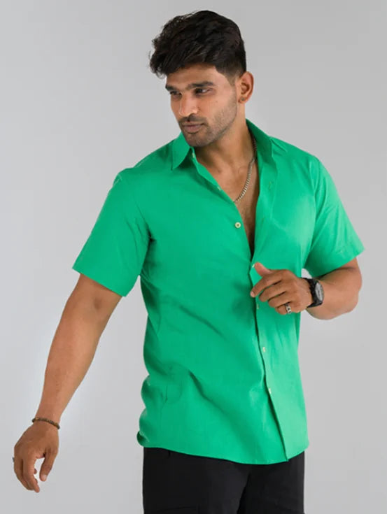 Organic Cotton Half Sleeves Shirt - Mint Green