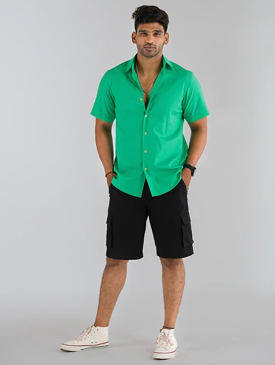 Organic Cotton Half Sleeves Shirt - Mint Green