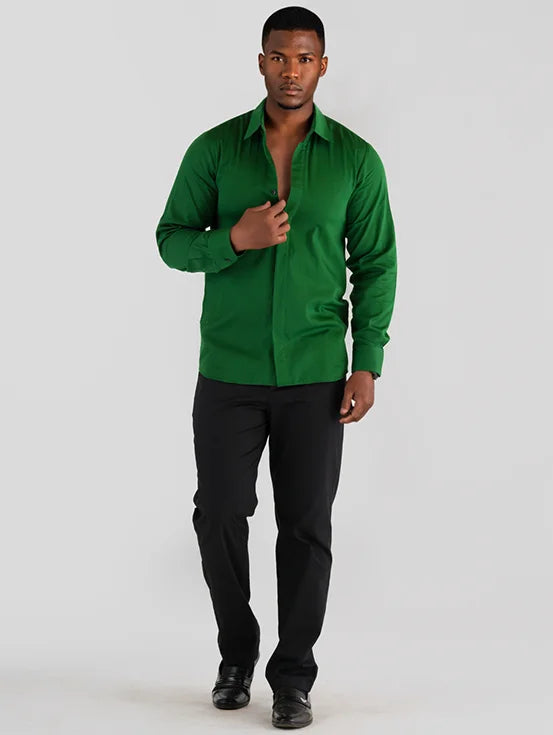 Cotton Satin Slim Fit Shirt - Bottle Green