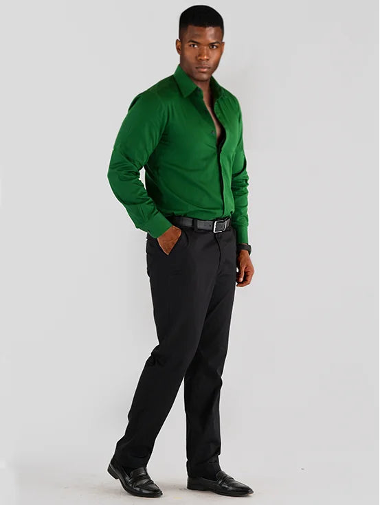 Cotton Satin Slim Fit Shirt - Bottle Green