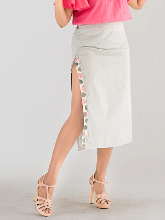 Hand Painted Button Down Skirt - Grey