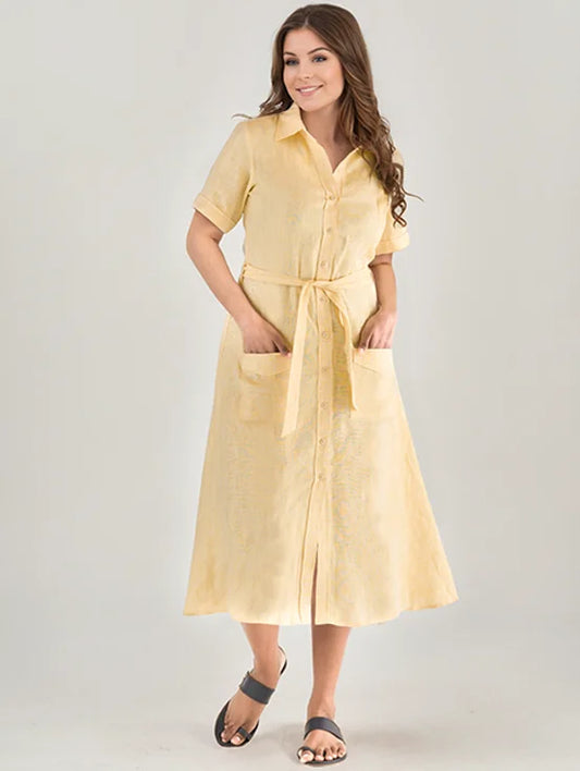 Hemp Button Down Shirt Dress - Yellow