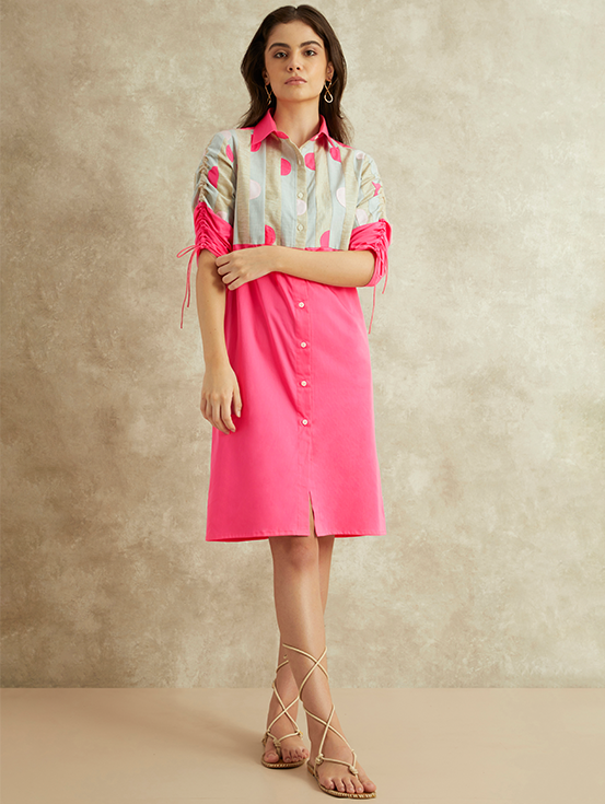 Patchwork shirt dress - Hot Pink