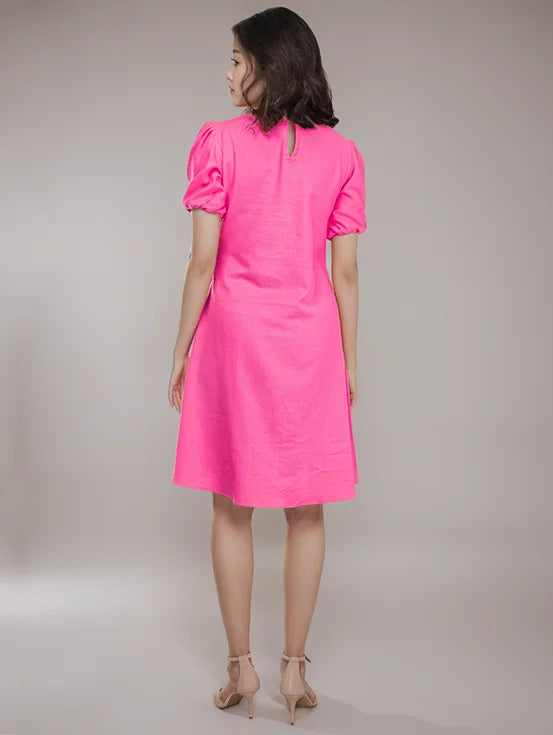 High Low Patchwork Dress - Hot Pink