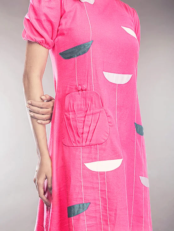 High Low Patchwork Dress - Hot Pink