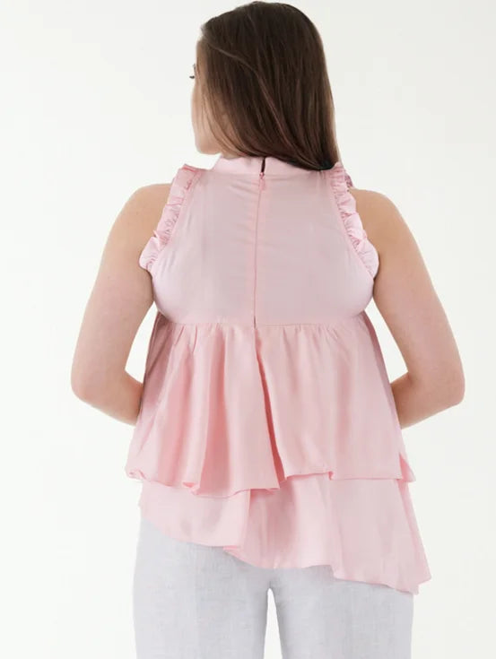 Halter Neck Tiered Ruffle Top - Light Pink