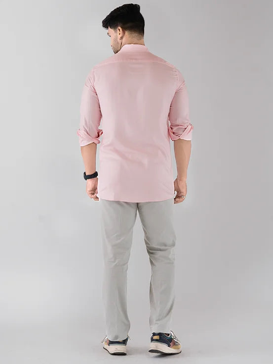 Viscose Full Slim Fit Shirt - Light Pink