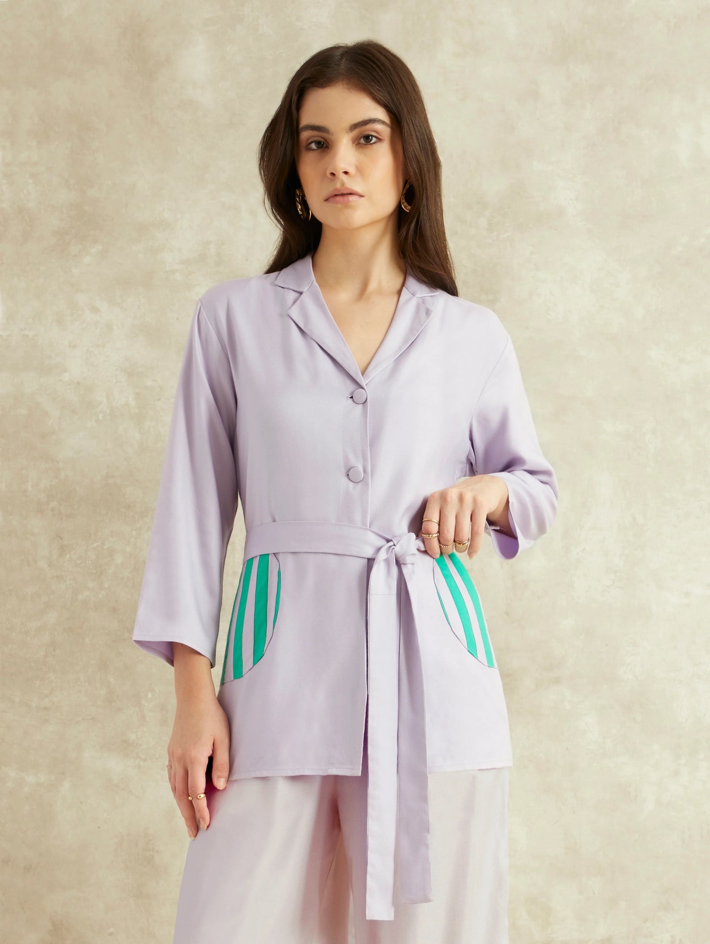 Upcycled front-tie up co-ord - Lilac (Set of two)