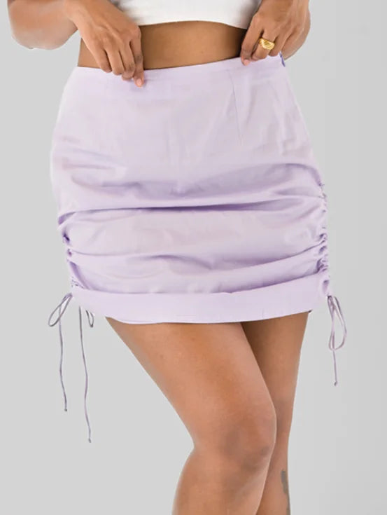 Ruched Drawstring Skirt - Pastel Lilac