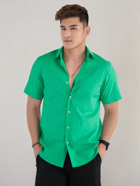 Organic Cotton Half Sleeves Shirt - Mint Green