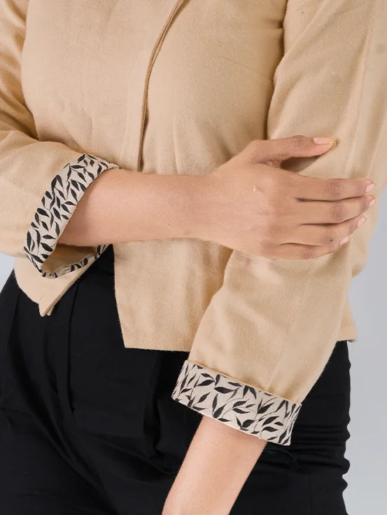 Overlapped Jacket with Hand painted Cuff - Beige