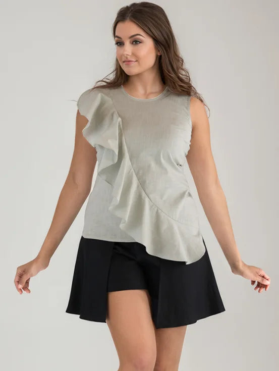 Statement Flounce Top - Pastel Grey