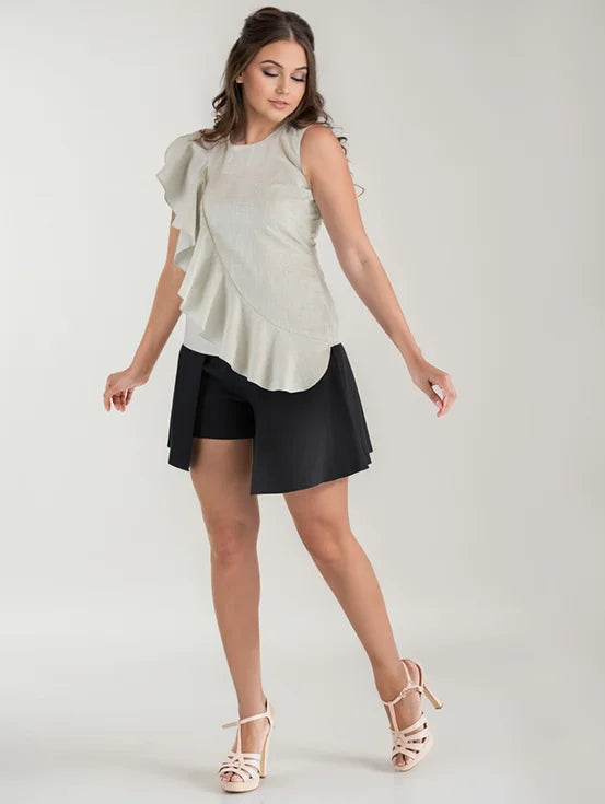 Statement Flounce Top - Pastel Grey