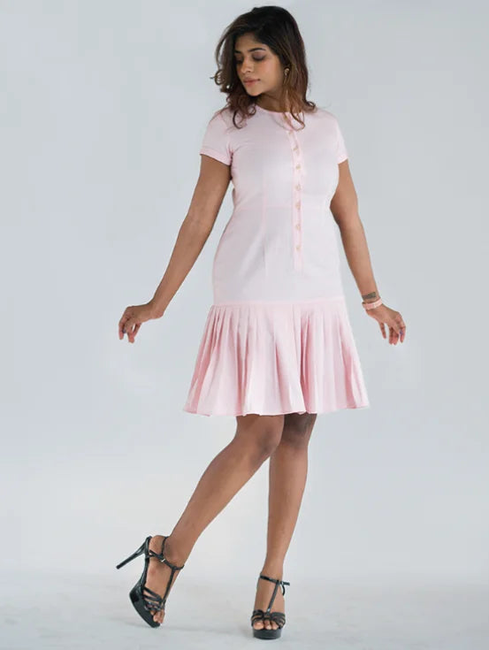 Button Down Dress in Organic Cotton - Light Pink