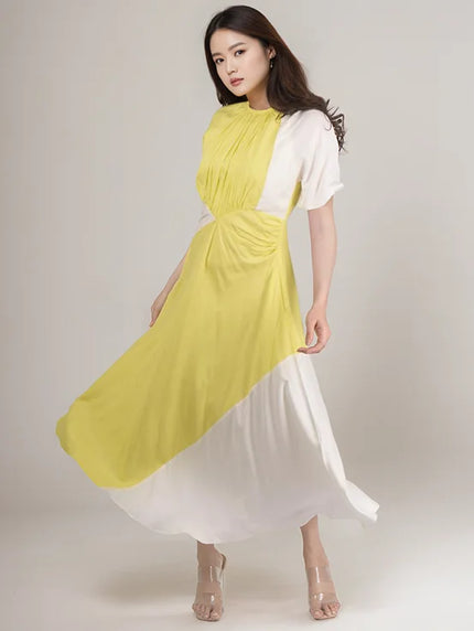 Ruched maxi dress - Yellow & White