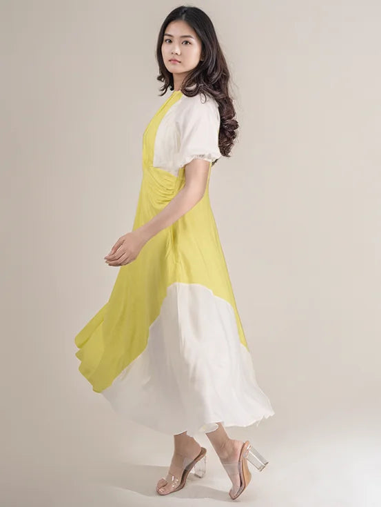 Ruched maxi dress - Yellow & White