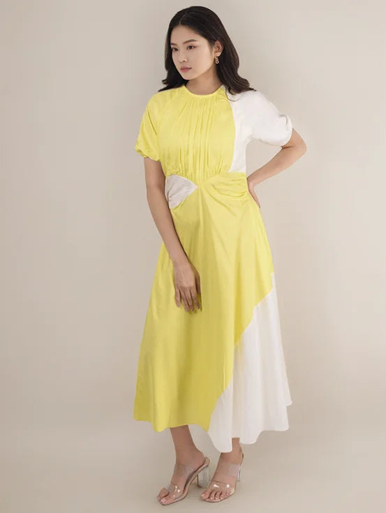 Ruched maxi dress - Yellow & White