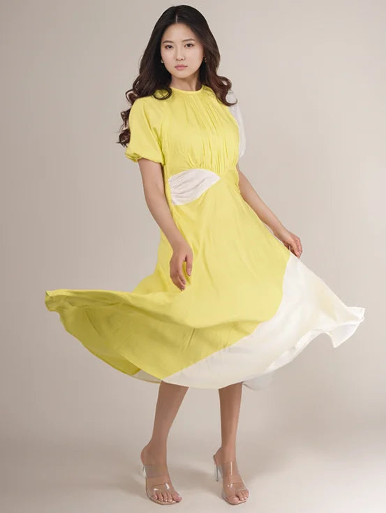 Ruched maxi dress - Yellow & White