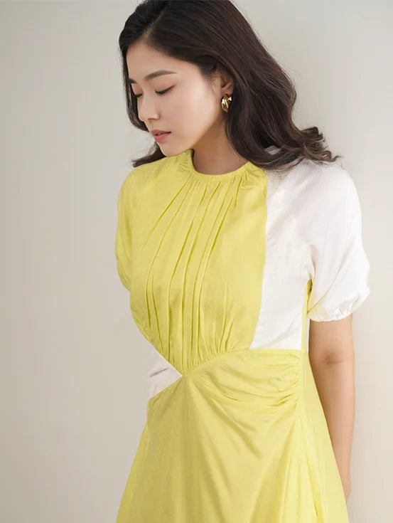 Ruched maxi dress - Yellow & White