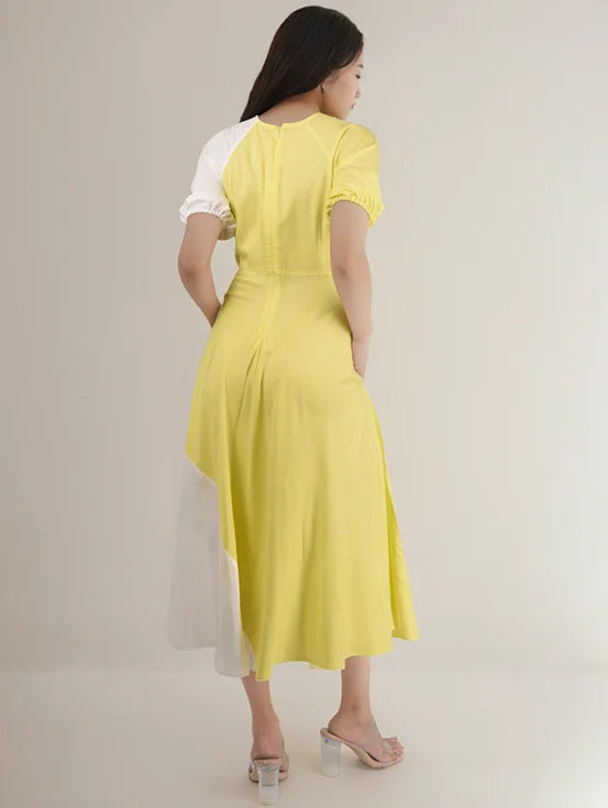 Ruched maxi dress - Yellow & White