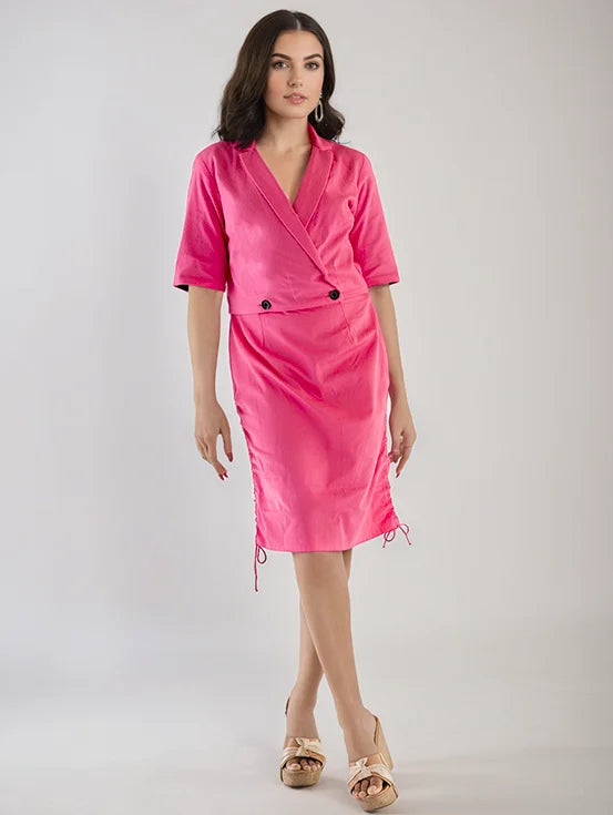 Ruched Drawstring Skirt - Hot Pink