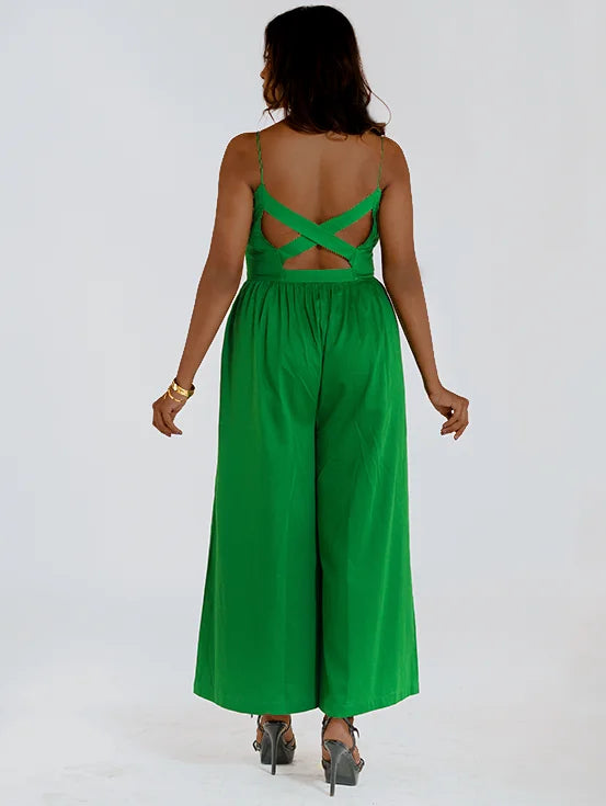 Strappy Criss-cross Jumpsuit - Bottle Green